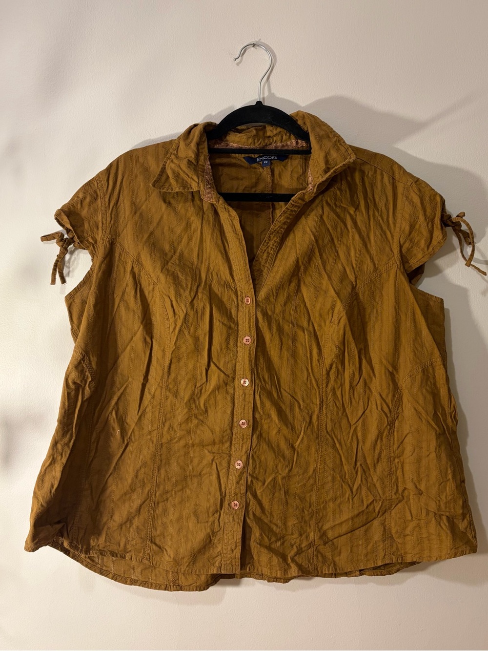 100% Cotton Mustard Brown Short-Sleeve Button Down Shirt